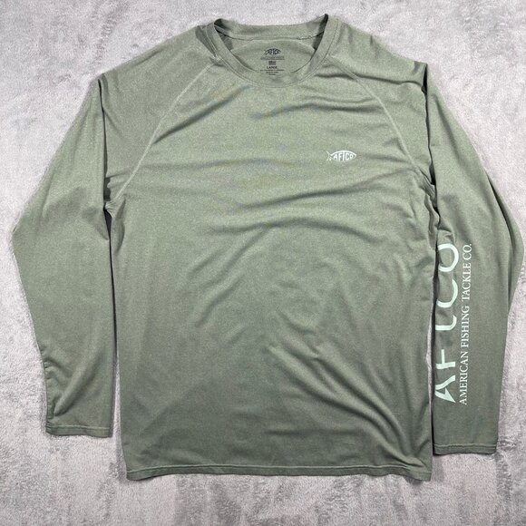 AFTCO Other - AFTCO Shirt Mens L Fishing Pullover Green Long Logo Sleeve Coastal Outdoors